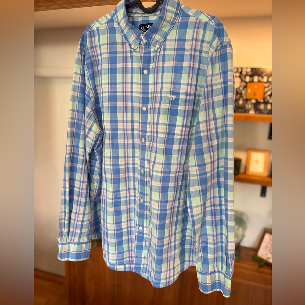 Chaps by Ralph Lauren- Blue, Aqua, Pink and White Plaid Men's Shirt